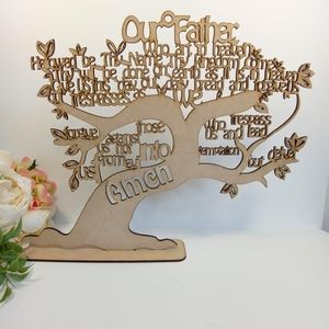 Our Father Wooden Tree Centerpiece Baptism, Holy communion. Christian decoration